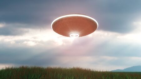 3d rendering. Futuristic unidentified flying objectの写真素材