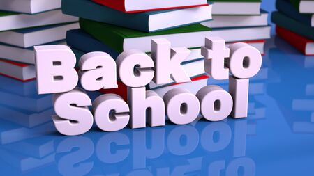 3d rendering. Back to school text and booksの写真素材