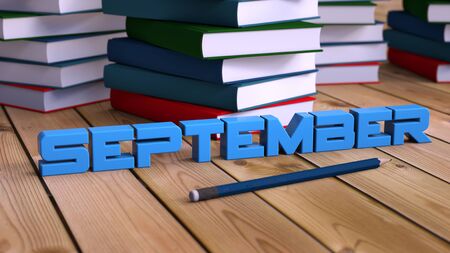 3d rendering. September text and booksの写真素材