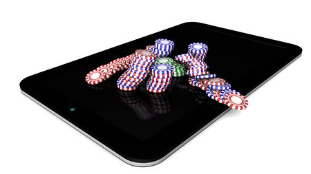 3d render. Tablet and casino betting chipsの写真素材
