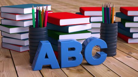 3d rendering. ABC text and booksの写真素材
