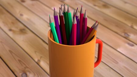 3d rendering background with pencils of different colorsの写真素材