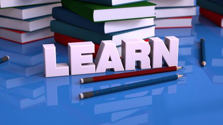 3d rendering. Learn text and booksの写真素材