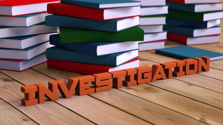 3d rendering. Investigation text and booksの写真素材
