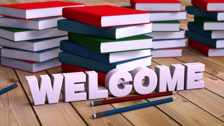 3d rendering. Welcome text and booksの写真素材