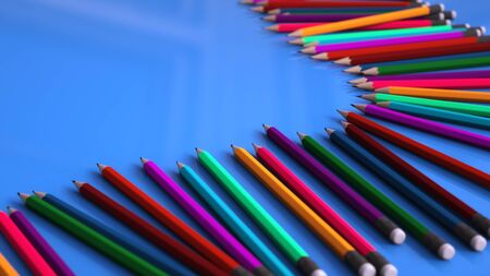 3d rendering background with pencils of different colorsの写真素材