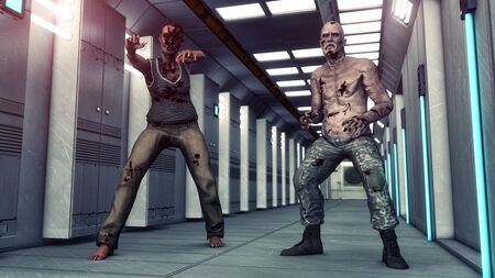 3d rendering Zombies and futuristic hallの写真素材