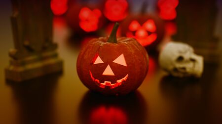 3d rendering Halloween Pumpkins Backgroundの写真素材