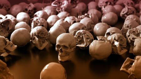 3d rendering Many skulls on the groundの写真素材