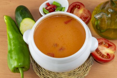 Gazpacho. Spanish style soup made from tomatoes and other vegetables and spices, served cold.の写真素材