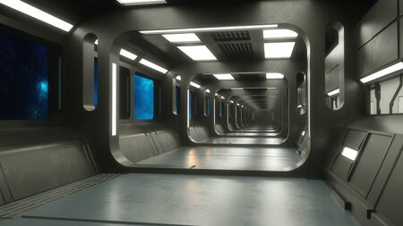 Futuristic spaceship sci-fi corridor architectureの写真素材
