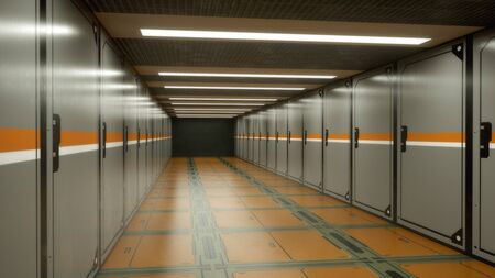 3d render. Futuristic spaceship scifi corridor architectureの写真素材