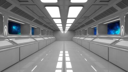 3d render. Futuristic spaceship scifi corridor architectureの写真素材