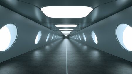 3d render. Futuristic spaceship scifi corridor architectureの写真素材