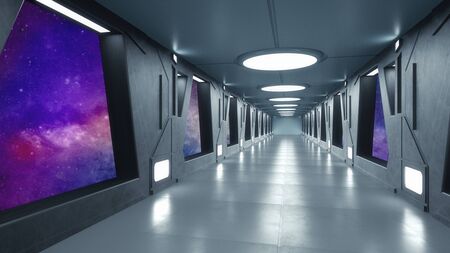 3d render. Futuristic spaceship scifi corridor architectureの写真素材