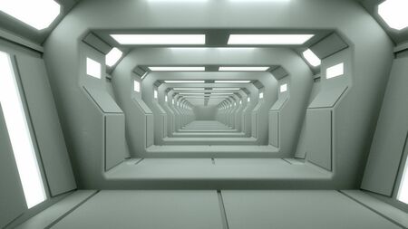 3d render. Futuristic spaceship scifi corridor architecture