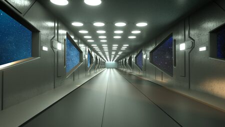 3d render. Futuristic spaceship scifi corridor architectureの写真素材