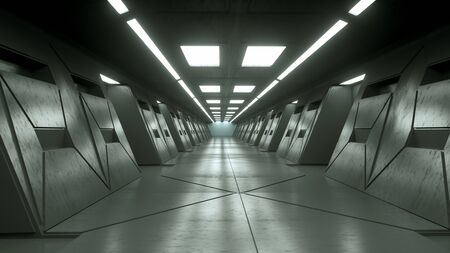 3d render. Futuristic spaceship scifi corridor architectureの写真素材