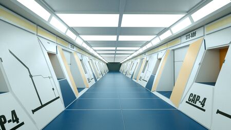 3d render. Futuristic spaceship scifi corridor architectureの写真素材