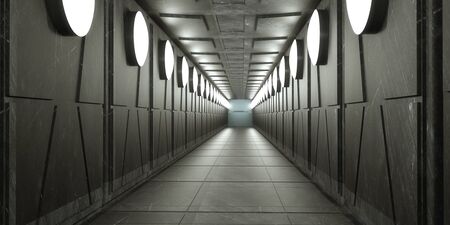 3d render. Futuristic spaceship scifi corridor architecture