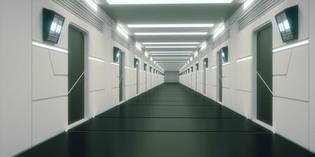3d render. Futuristic spaceship scifi corridor architecture