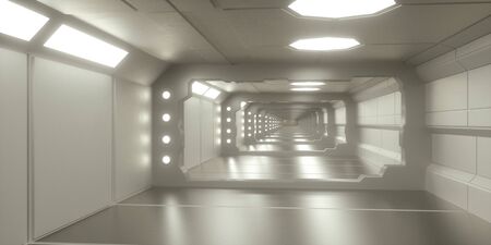 3d render. Futuristic spaceship scifi corridor architectureの写真素材