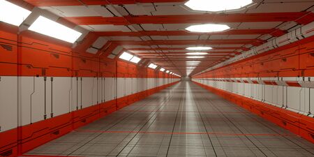 3d render. Futuristic spaceship scifi corridor architecture