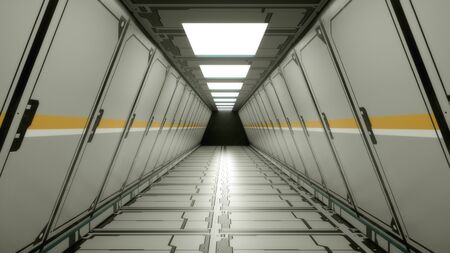 3d render. Futuristic spaceship scifi corridor architectureの写真素材
