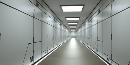 3d render. Futuristic spaceship scifi corridor architectureの写真素材