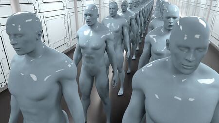 3d render. Futuristic scene and humanoid figureの写真素材