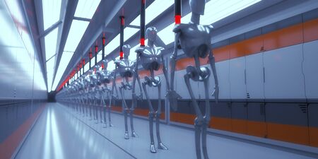 3d render. Futuristic scene and humanoid figureの写真素材