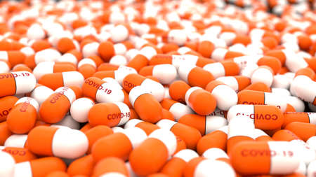 3d render. Coronavirus medicine capsules