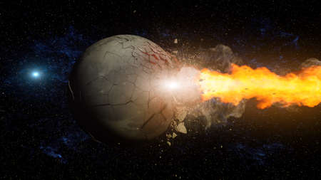3d rendering. Meteorite crashing against planet earthの写真素材