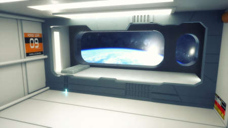 3d render. Futuristic hallway. Concept of modern architecture and interior spaceship