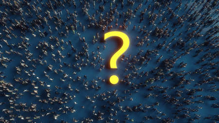3d render. Crowd of colors and question signの写真素材
