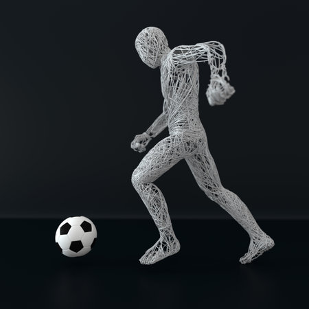 3d render. Soccer player made with lines effectの写真素材