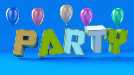 3d render. Party and balloons backgroundの写真素材