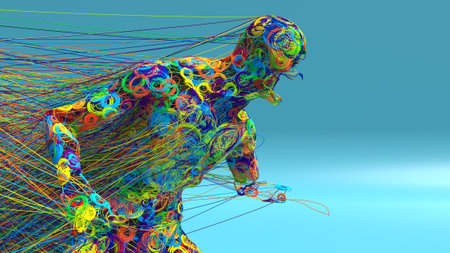 3d render. Abstract colored figure and linesの写真素材