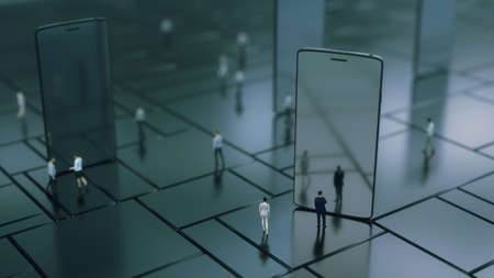 3d render. Mobile phone and varied people