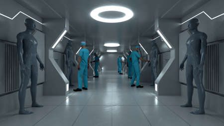 3d render. Futuristic scene and humanoid figureの写真素材