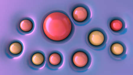 3d render. Abstract of spheres of different colors and sizesの写真素材