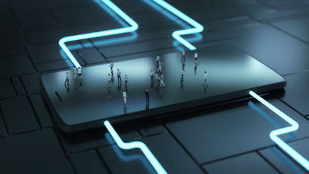 3d render. Mobile phone and varied people