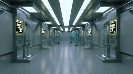 3d render. Futuristic hallway. Concept of modern architecture and interior spaceshipの写真素材