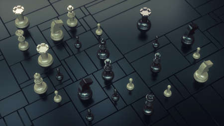 3d render. Chess board and pieces
