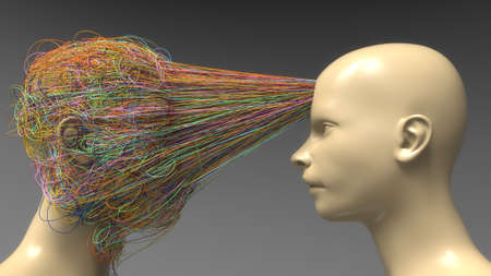 3d render. Futuristic scene and humanoid figureの写真素材