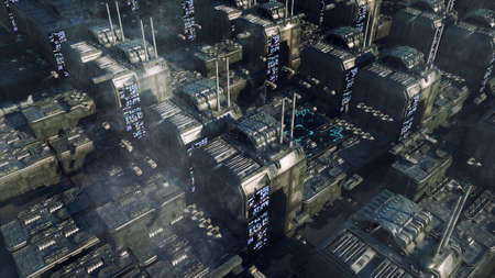 3d rendering. Futuristic city and spaceshipsの写真素材