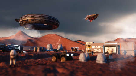 3d render. Colony of humans on a planet
