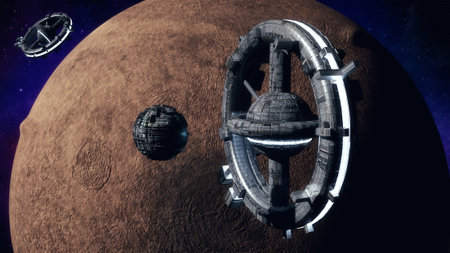 3d render. Space station and hotel