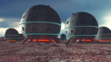 3d render. Colony of humans on a planet