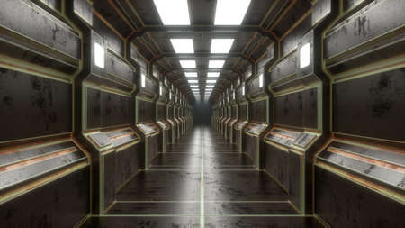 3d render. Futuristic hallway. Concept of modern architecture and interior spaceshipの写真素材